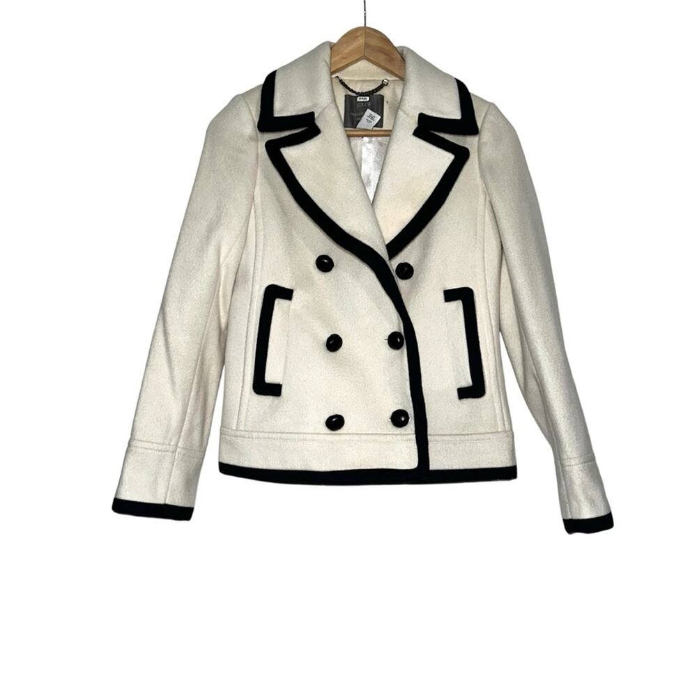 J. Crew Wool Peacoat Double-Breasted Cream Jacket with Black Trim 0